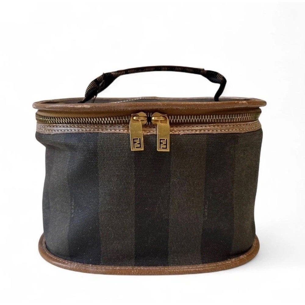 Fendi, Pequin Stripes Coated Canvas Cosmetic Pouch- 8.5in x 6in x 6in - Picture 1 of 10
